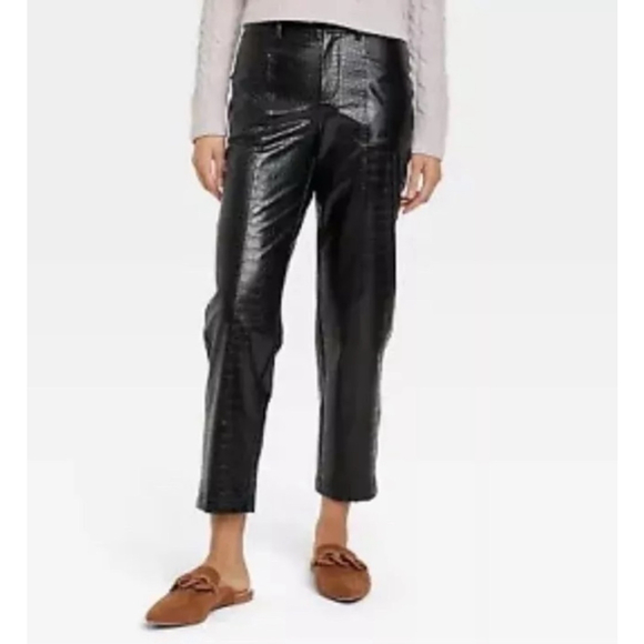 Women's A New Day Black Faux Leather Croc Pants Size 8 - Picture 2 of 5